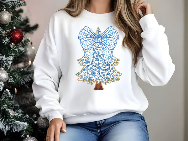 Blue Floral GLitter Tree