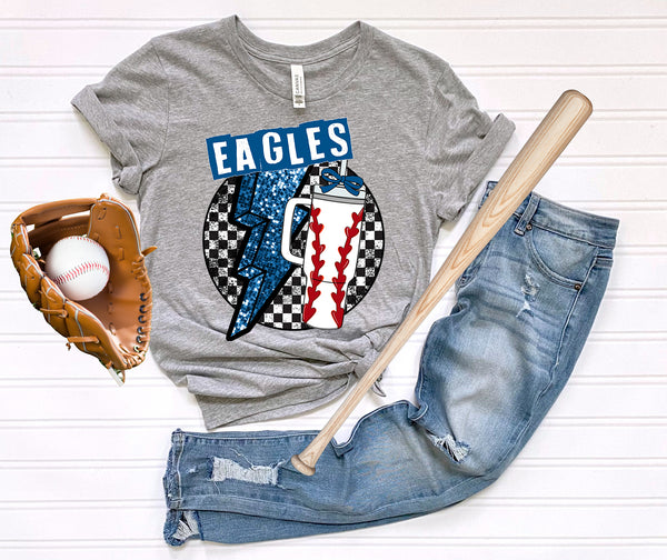Eagles blue & white  baseball/softball checker tumbler   DTF Transfers