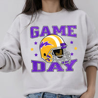 Game day football helmet purple and gold