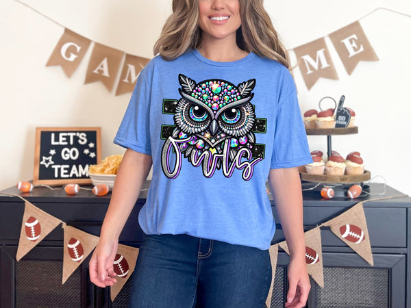 Owls rhinestone check