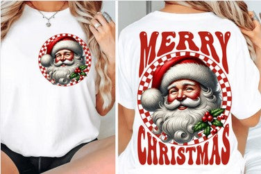 Retro Santa Merry Christmas pocket and full Back