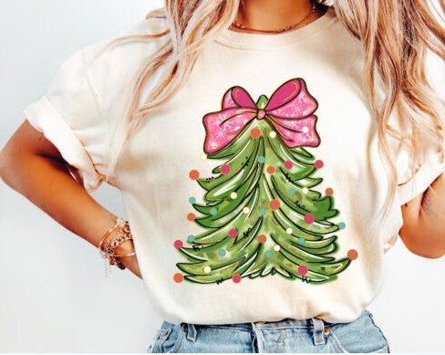 Whimsical tree with pink bow