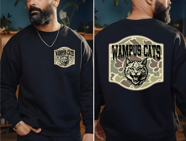 WAmpus cats Camo design left chest and full back