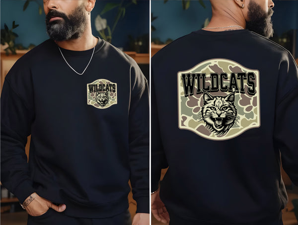 Wildcats Camo design left chest and full back