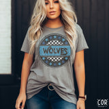 Wolves retro check circle and stars