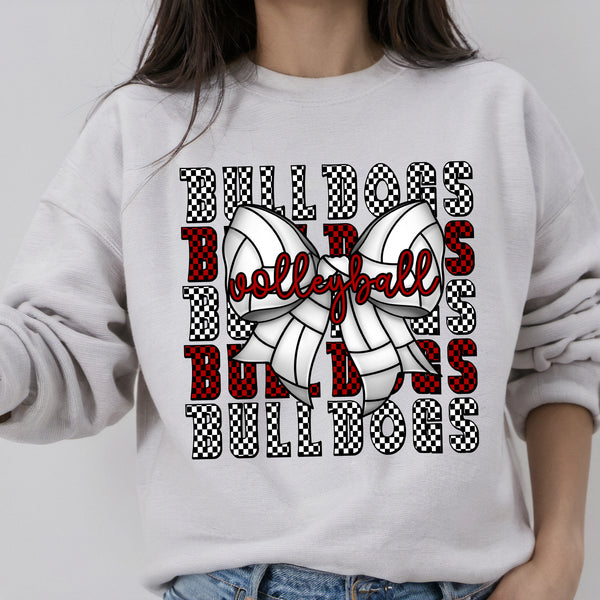 Bulldogs red check Volleyball bow