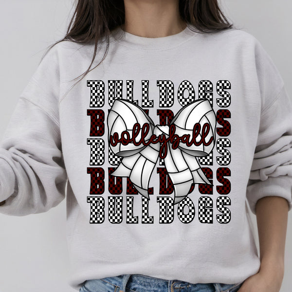 Bulldogs maroon check Volleyball bow