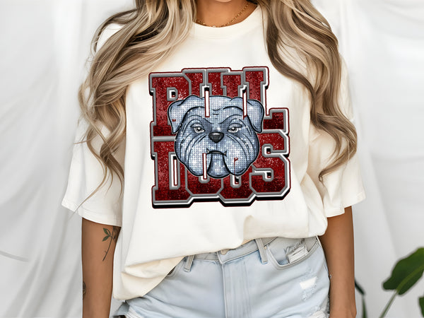 Bulldogs sequin mascot overlay maroon