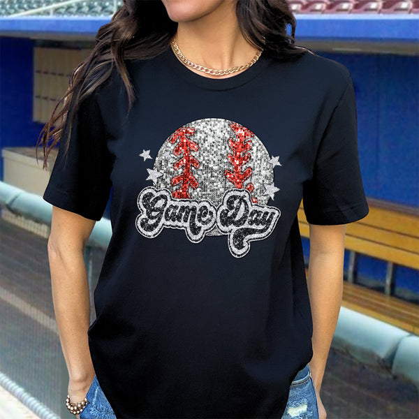 Game Day Baseball Faux Sequin DTF