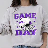 Game day football helmet purple and white