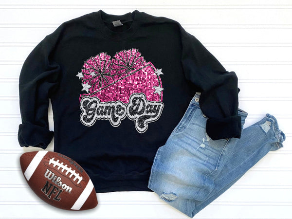 Game Day Pink cheer Faux Sequin DTF