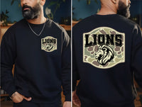 Lions Camo design left chest and full back