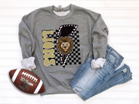 Lions retro lightning bolt with checkered background dtf