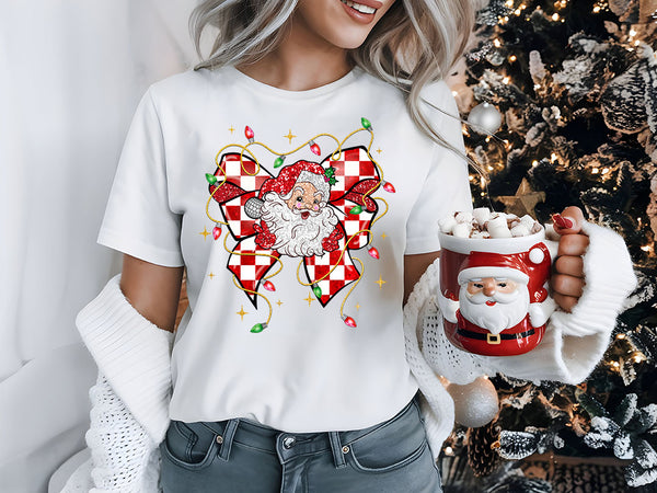 Santa Red Check Coquette bow
