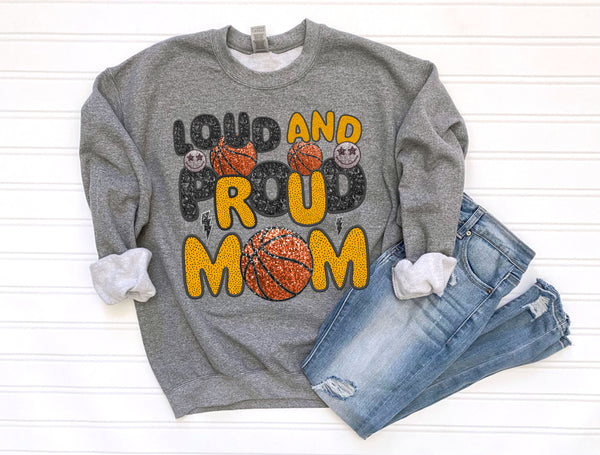 Loud & Proud Yellow Gold basketball Mom DTF