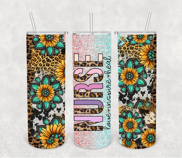 Nurse Turquoise Sunflower Tumbler Sublimation