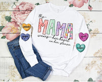 Custom Names This Mama wears her heart on her Sleeve  DTF Transfer