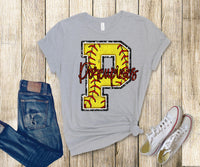 Softball Letters with Custom  mascot name  DTF